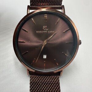 Abbott Lyon Watch Women Brown 40MM Round Case Date Window Mesh Band New Battery